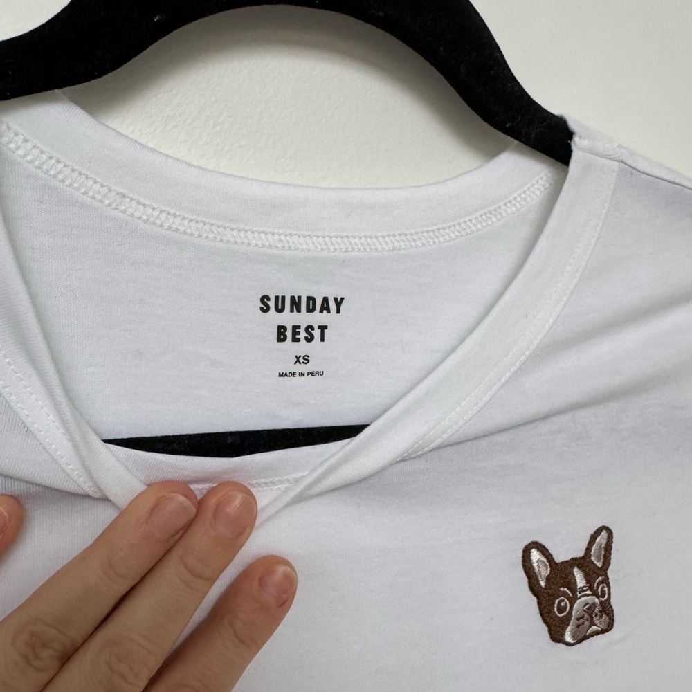 Sunday Best White Tee with French Bulldog Embroidery